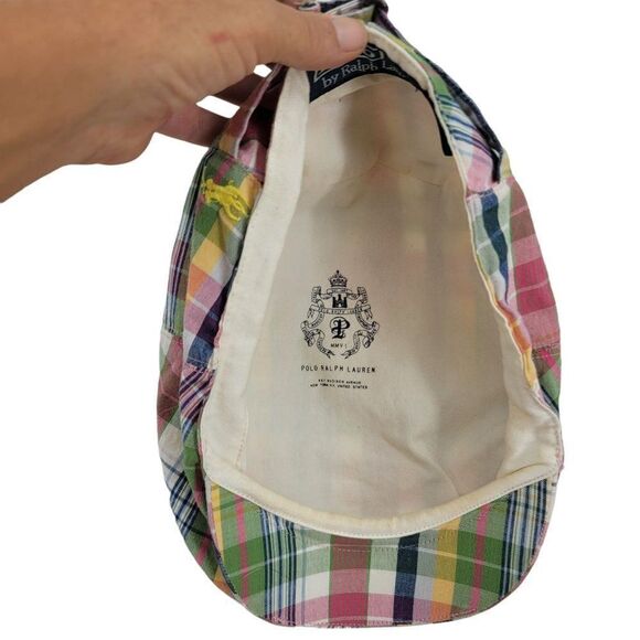 Vtg 80's Polo by Ralph Lauren Hat Madras Plaid Multicolor Driving Cabbie Golf - Picture 6 of 13